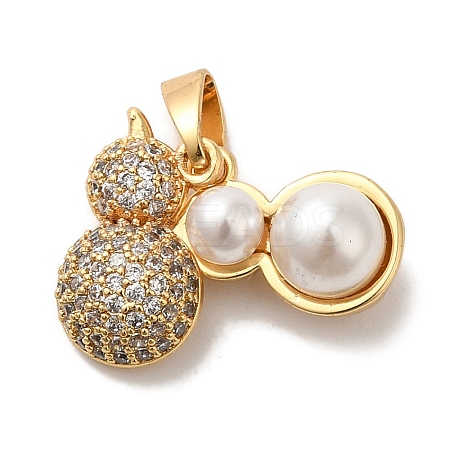Brass Micro Pave Cubic Zirconia with ABS Plastic Pearl Charms KK-C072-44G-1