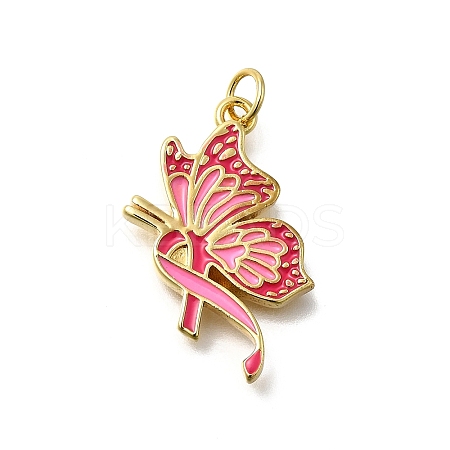 October Breast Cancer Pink Awareness Ribbon Brass Enamel Pendants LS-KK-S517-04D-D-1