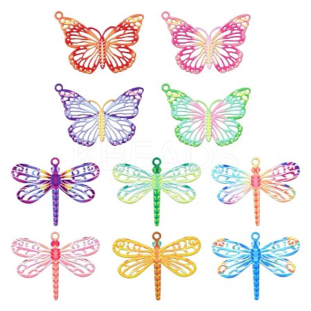 40Pcs 10 Styles Spray Painted 430 Stainless Steel Filigree Pendants STAS-CJ0002-53-1