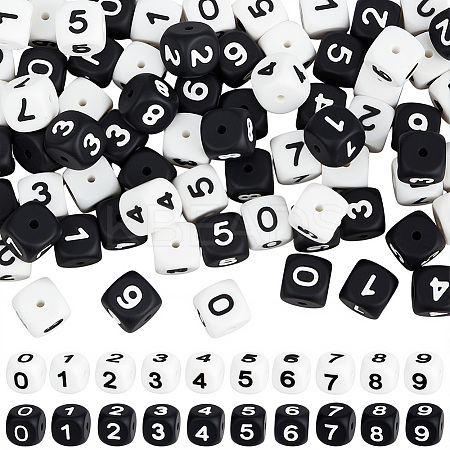 80Pcs 20 Styles Cube with Number Silicone Beads SIL-PA0001-22-1