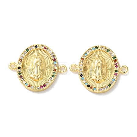 Rack Plating Brass Cubic Zirconia Virgin Mary Oval Connector Charms KK-C084-35B-G-1