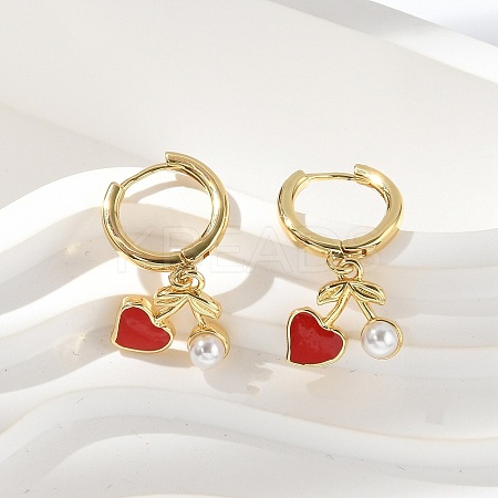 Heart Brass ABS Imitation Pearl Hoop Earrings EJEW-M077-18G-1