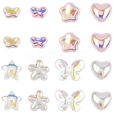 16Pcs 8 Styles UV Plating Plastic Imitation Pearl Beads KY-FS0001-47-1