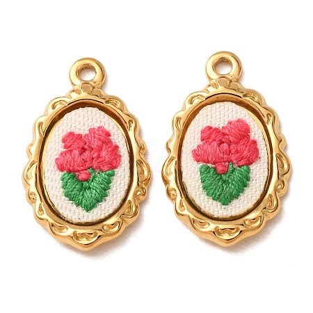 304 Stainless Steel & Cloth Embroidered Pendants FB-CBAFBAF-04G-1