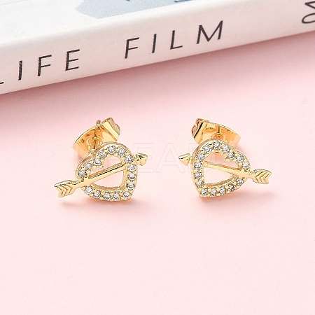Heart Brass Micro Pave Clear Cubic Zirconia Stud Earrings EJEW-Z144-12G-1