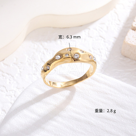 Flat Round 304 Stainless Steel Micro Pave Cubic Zirconia Finger Rings FS-WG7A2B7-21-1