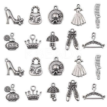 100Pcs 10 Style Tibetan Style Alloy Pendants TIBEP-CJ0001-75-1