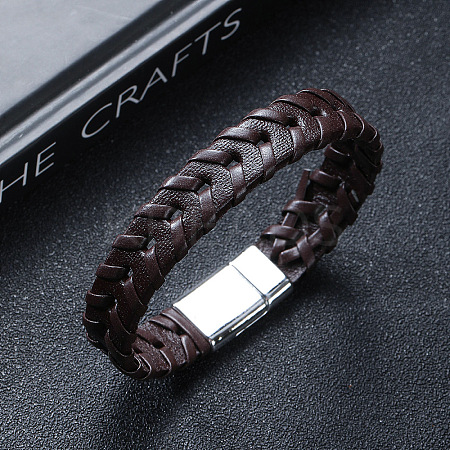 Leather Woven Flat Cord Bracelets PW-WG42872-02-1