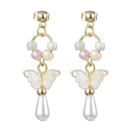 ABS Plastic Imitation Pearl & Glass Seed Earrings EJEW-JE05799-1