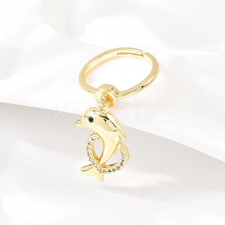 Adjustable Brass Micro Pave Cubic Zirconia Pendant Finger Rings for Women RJEW-A090-01A-G-1