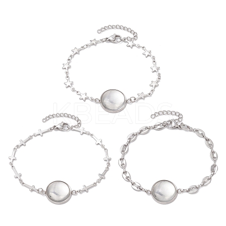 Tarnish Resistant 3Pcs 3 Styles Stainless Steel Bracelet Star & Oval & Cross Link Bracelet Making with Tray BJEW-JB10532-1