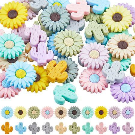 40Pcs 20 Styles Food Grade Eco-Friendly Focal Silicone Beads SIL-SC0002-15-1