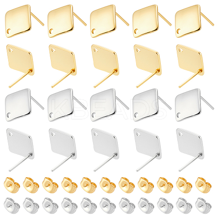 60Pcs 2 Colors 304 Stainless Steel Stud Earring Findings STAS-UN0063-50-1