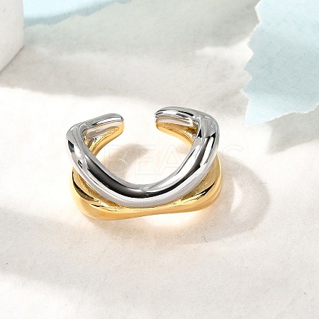 304 Stainless Steel Two Tone Cuff Rings RJEW-Z110-04GP-1