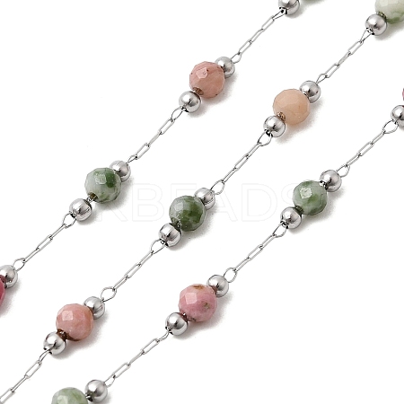 Handmade Natural Indian Agate & 316 Stainless Steel Round Link Chains CHS-L033-07P-04-1