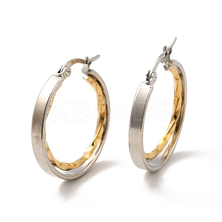 Two Tone 304 Stainless Steel Double Ring Hoop Earrings for Women EJEW-I272-03GP-1