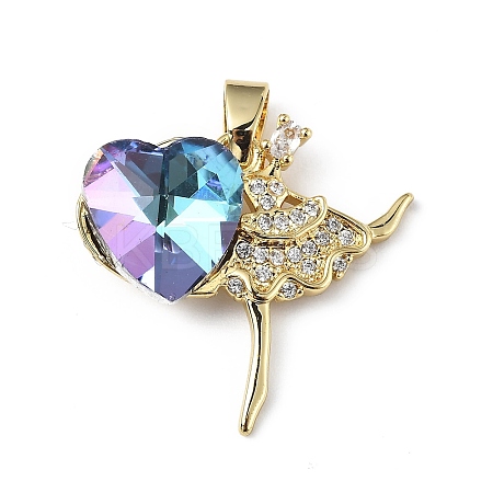 Real 18K Gold Plated Rack Plating Brass Micro Pave Clear Cubic Zirconia Pendants KK-C015-15G-11-1