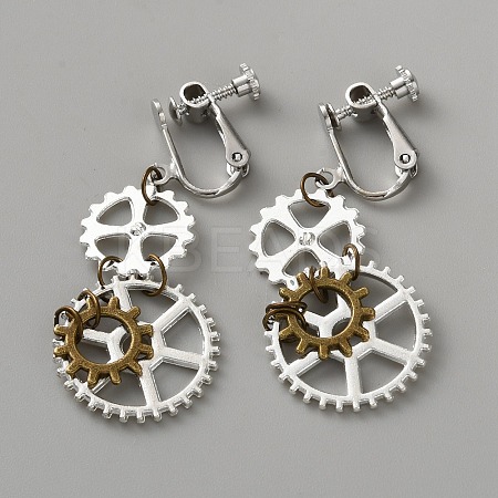 Gear Alloy Clip-on Earrings for Women EJEW-WH0033-47C-1