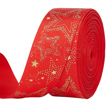 10 Yards Gold Stamping Star Polyester Printed Ribbon OCOR-WH20012-23A-1