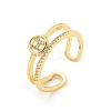 Ring with Letter H Pattern Brass Micro Pave Clear Cubic Zirconia Open Cuff Rings RJEW-G309-21G-1