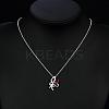 Silver Plated Brass Cubic Zirconia Butterfly Pendant Necklaces NJEW-BB06060-A-5