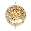 Rack Plating Brass Clear Cubic Zirconia Flat Round with Tree Connector Charms KK-A234-032G-1