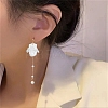 Acrylic Pearl Petal & Shell Pearl Bead Stud Dangle Earrings EJEW-YW00005-6