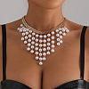 Alloy Imitation Pearl Round Tassel Bib Necklaces for Women WGDE514-01-3