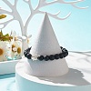 Natural Lava Rock Round Beaded Stretch Bracelet with Hamsa Hand BJEW-JB07693-2