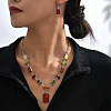 Rectangle Horse Eye Alloy & Resin Pendant Necklaces & Dangle Earrings Sets FS-WGE4E7B-01-2