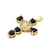 Rack Plating Brass Micro Pave Cubic Zirconia Heart Shape Virgin Mary Cross Pendant KK-S380-44E-G-2