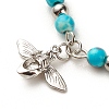 304 Stainless Steel Bees Charm Anklet with Round Natural White Jade Beads for Women AJEW-AN00498-02-5