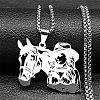 Horse & Cowboy 201 Stainless Steel Hollow Pendant Necklaces for Men Women LS-NJEW-K283-15P-1