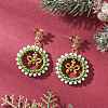 Christmas Wreath Brass Glass Dangle Stud Earrings EJEW-MZ00613-2
