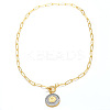 Duo Tone Religion Brass Micro Pave Clear Cubic Zirconia Flat Round Pendant Necklaces WGC6F64-03-2