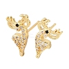 Brass Micro Pave Clear Cubic Zirconia Deer Stud Earrings EJEW-F400-27B-G-4