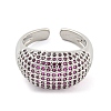 Real Platinum Plated Brass Micro Pave Clear Cubic Zirconia Cuff Rings RJEW-L113-016P-02-2