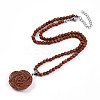 Synthetic Goldstone 4.5mm Round Beaded Flower Pendant Necklaces NJEW-T016-04J-3
