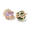 Brass Pave Faceted Glass Heart Connector Charms KK-G517-12G-2