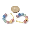 Dyed Natural Lava Rock Round Beaded Hoop Earrings EJEW-JE05588-2