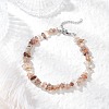 Natural Black Gold Rutilated Quartz Chip Beaded Anklets for Women AJEW-AN00695-1