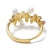 Leaf Natural Pearl & Natural Tourmaline Adjustable Rings RJEW-P113-16G-3