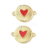Brass Enamel Flat Round with Heart Links Connector Charms KK-L256-48C-G-1