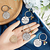 4Pcs 4 Styles  Teacher's Day Stainless Steel Flat Round with Word Pendant Keychain KEYC-GF0001-11-3