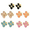 Flower Brass Enamel Stud Earrings EJEW-P341-03G-2