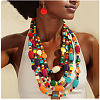 Bohemian Style Wood Barrel & Cube & Flat Round Beaded Multilayer Necklaces & Dangle Earrings Sets FS-WG5D833-01-2