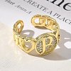 Brass Micro Pave Clear Cubic Zirconia Open Cuff Rings for Women RJEW-K289-02G-B-3