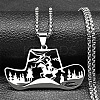 201 Stainless Steel Hollow Cowboy Hat Pendant Necklaces NJEW-H065-27P-1