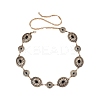 Oval Flower Alloy with Dyed Synthetic Turquoise Link Chain Waist Belly Chains for Women FS-WG9F428-03-1