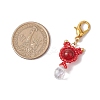 Natural Carnelian & Glass Seed Beaded Cat Pendant Decoration HJEW-MZ00157-07-3